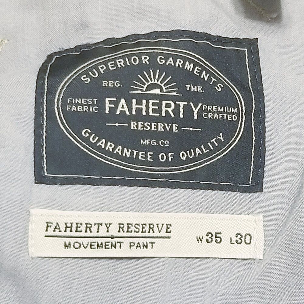 Faherty Reserve Movement Pants Men's Size 35x30 Khaki Lightweight Chino (37x30) - Picture 5 of 6
